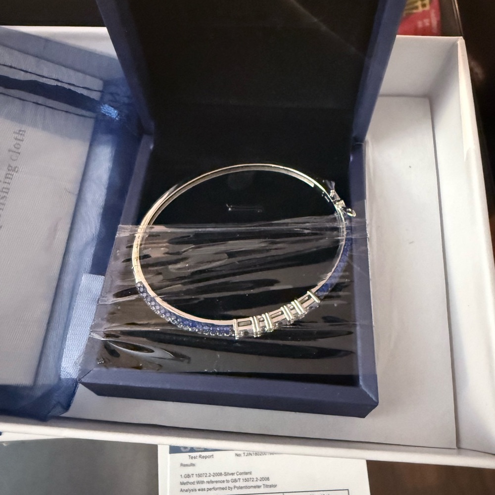 Italo Blue Sapphire Emerald Cut Bangle Silver Bracelet